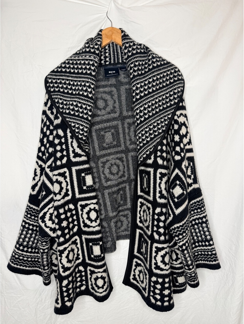 Anthropologie Maeve One Size Geometric Knit Shawl Collar Cardigan Boho